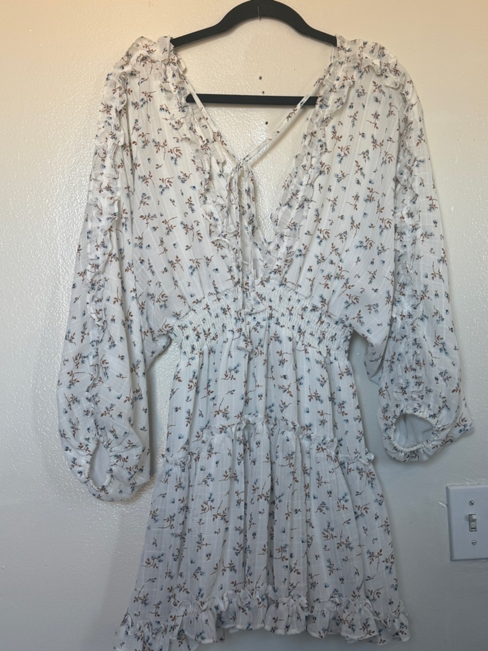 Floral Ruffle Mini Dress in Cream - Picture 8 of 14